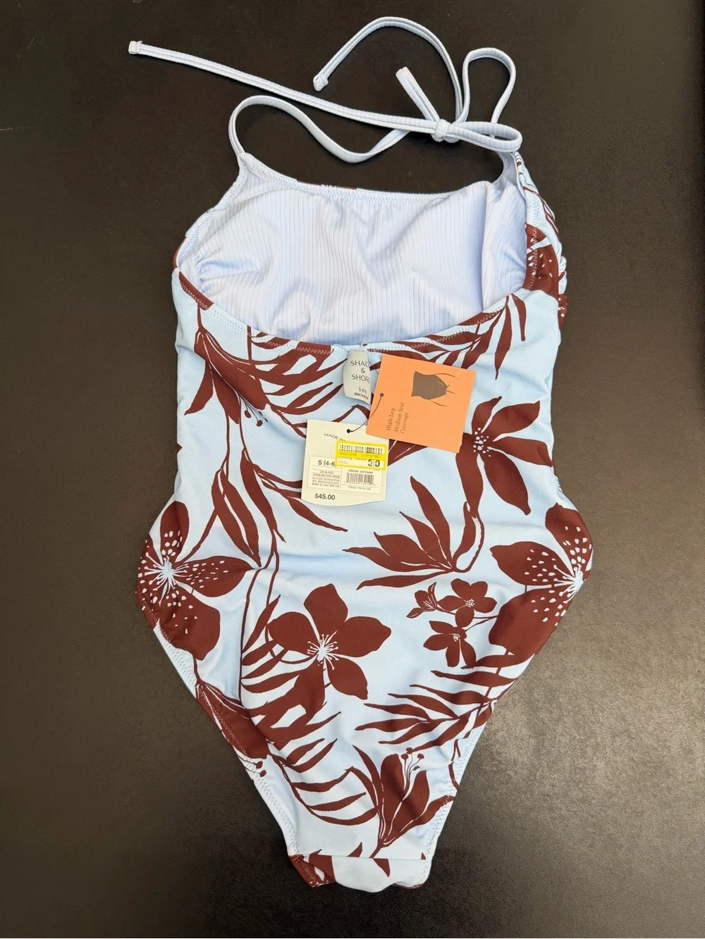 Shade & Shore Blue One-Piece Swimsuit with Brown Floral Print